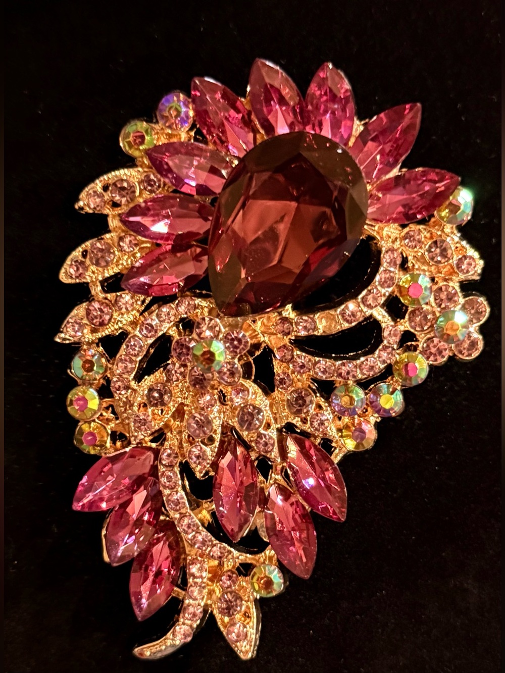 Pink Crystal Floral Statement Brooch